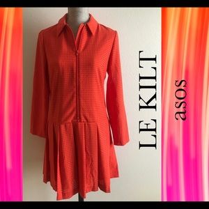 LE KILT X asos 🌸 Orange Pleated Dress SZ:4